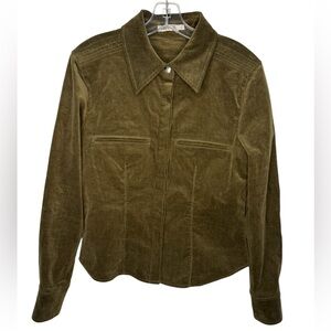 Maria Cher Dark Green Corduroy Button-Up Shirt - Large